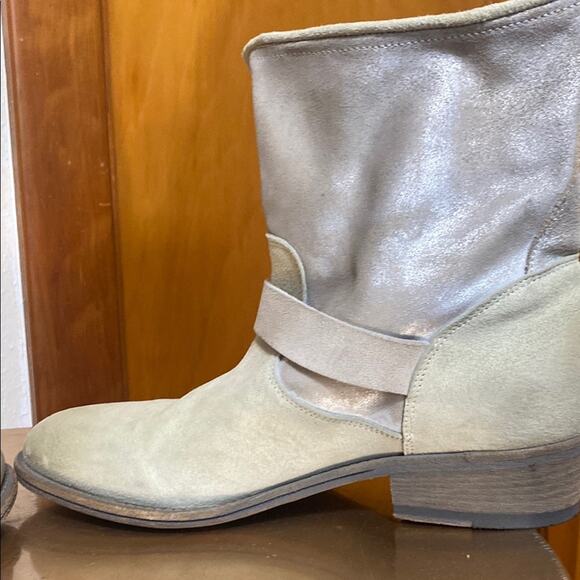 Pantanetti Leather Cowboy Boots Ankle Cream Iridescent Heeled Buckle Italian - Picture 6 of 16